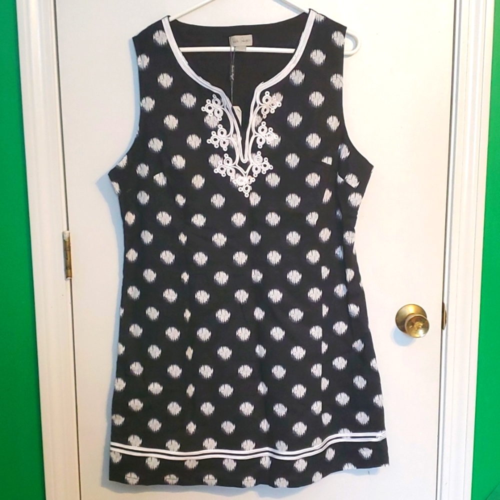 New Charlie Paige women's XL black with white polka-dot dress